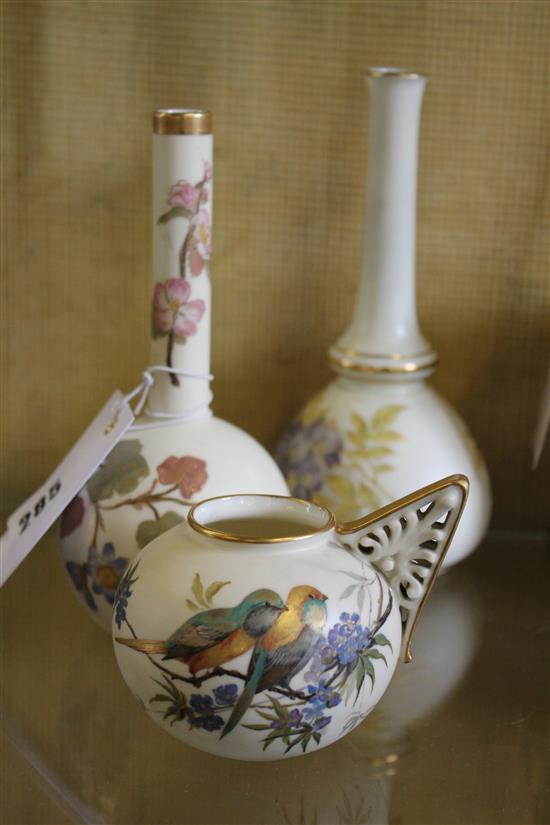 2 Worcester blush long stemmed posy vases & a squat vase